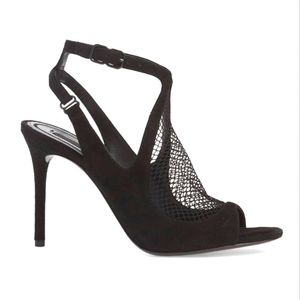NIB ALEXANDER WANG Piper Black Leather Suede Mesh Fishnet Sandals Heels sz 38